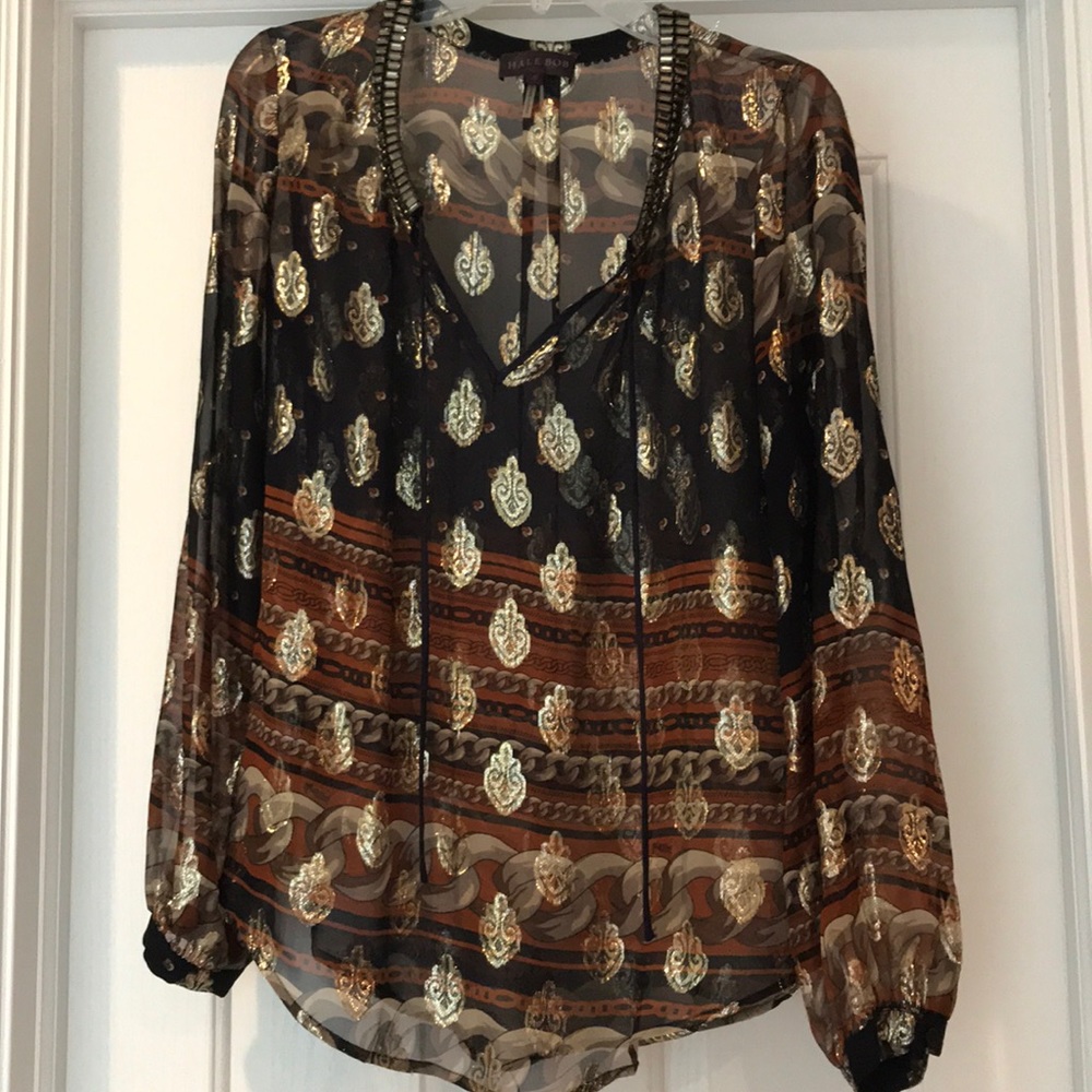 Hale Bob sheer w/gold and jewels top